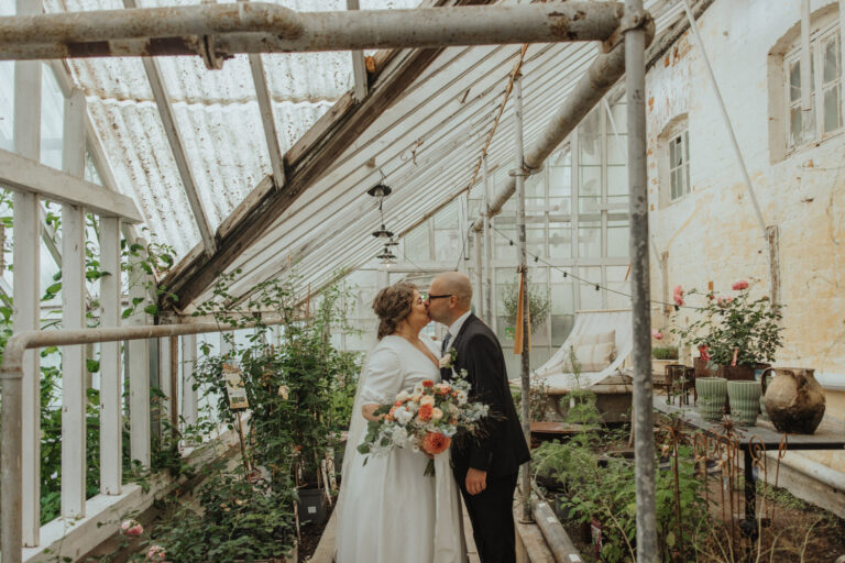bröllopsfotograf, växthus, orangeribröllop
